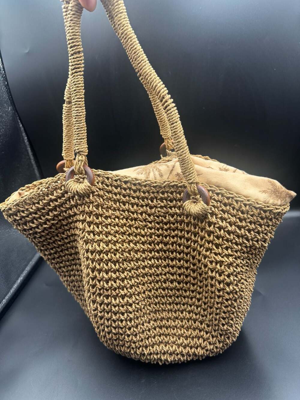 Cappelli Woven Tote Bag Natural Braided Accent Zip Shoulder Strap Purse Classic - Picture 4 of 5